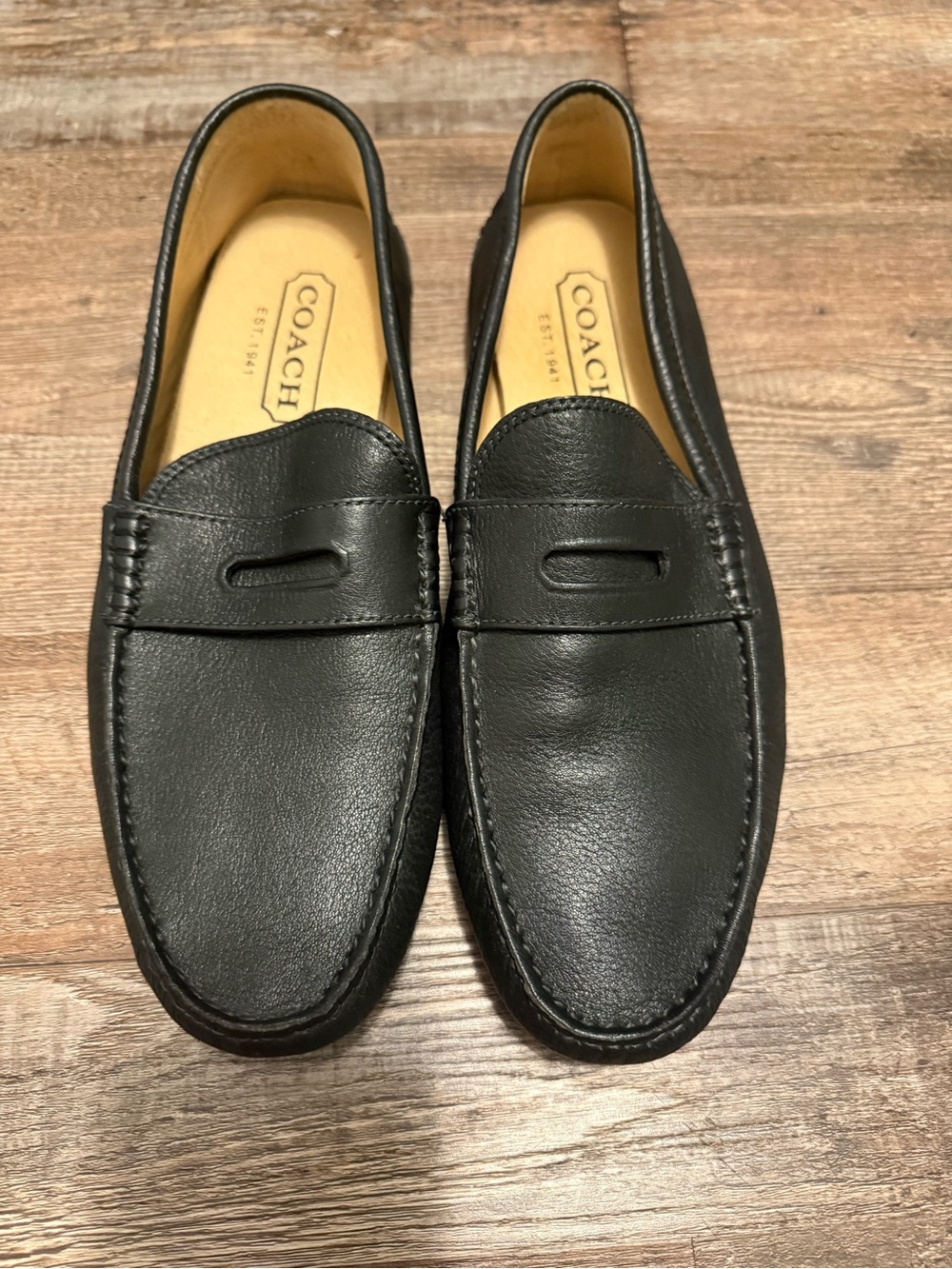 Coach Black Leather Penny Loafers for Men